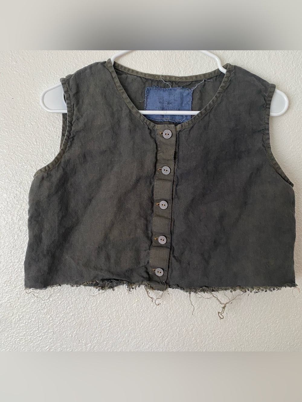Not Perfect Linen 100% Linen Charcoal Cropped Top Vest Altered
